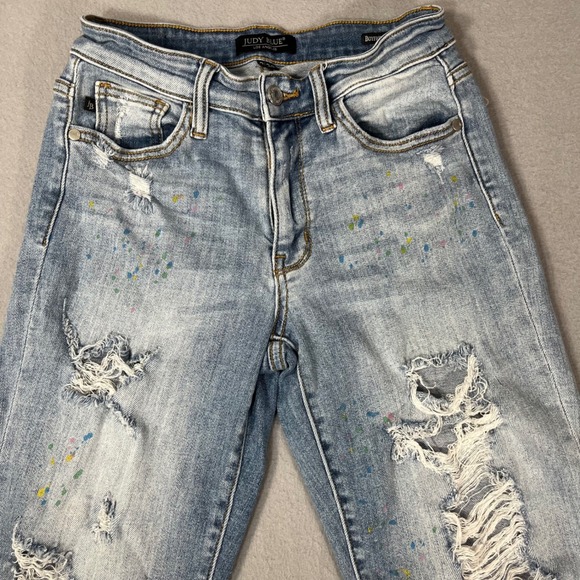 Judy Blue Boyfriend Fit Distressed Light Wash Paint Splatter Jeans Size 3/26 - Picture 12 of 12